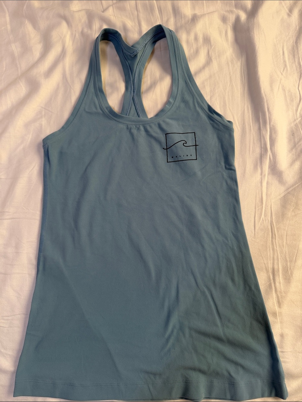 Light Blue Racerback Tank Top with Minimal malibu Wave Logo